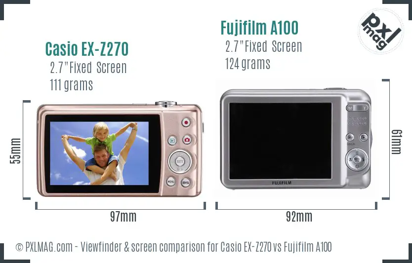 Casio EX-Z270 vs Fujifilm A100 Screen and Viewfinder comparison