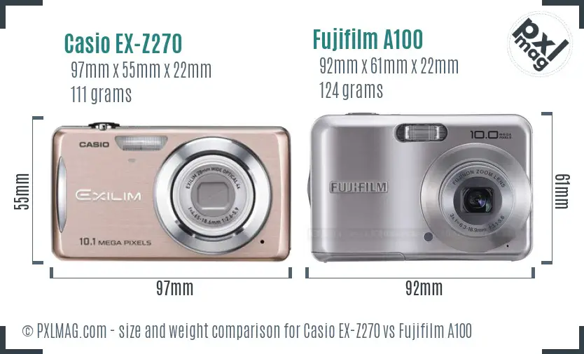 Casio EX-Z270 vs Fujifilm A100 size comparison