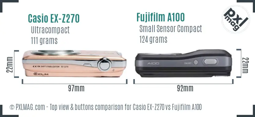 Casio EX-Z270 vs Fujifilm A100 top view buttons comparison