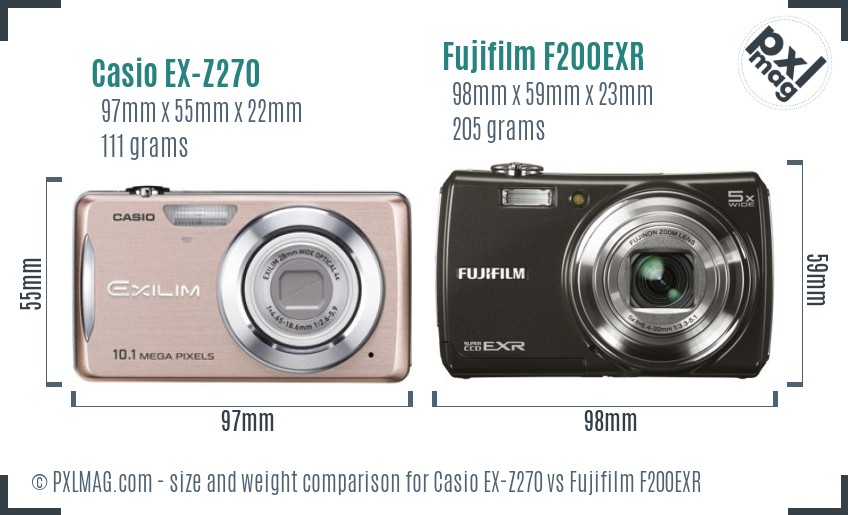 Casio EX-Z270 vs Fujifilm F200EXR size comparison