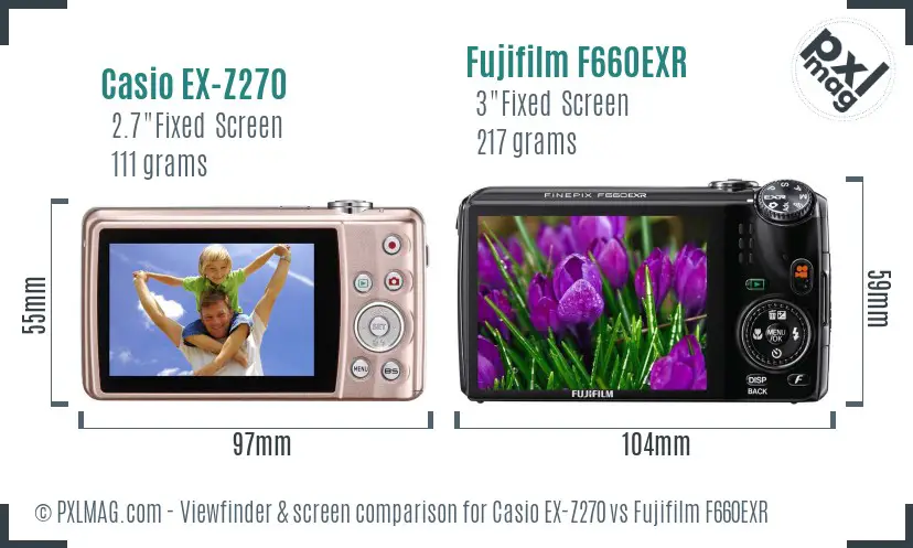 Casio EX-Z270 vs Fujifilm F660EXR Screen and Viewfinder comparison