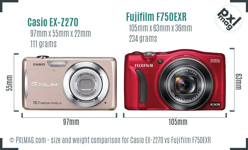 Casio EX-Z270 vs Fujifilm F750EXR size comparison