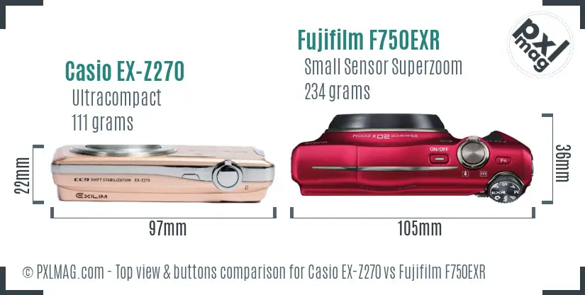 Casio EX-Z270 vs Fujifilm F750EXR top view buttons comparison