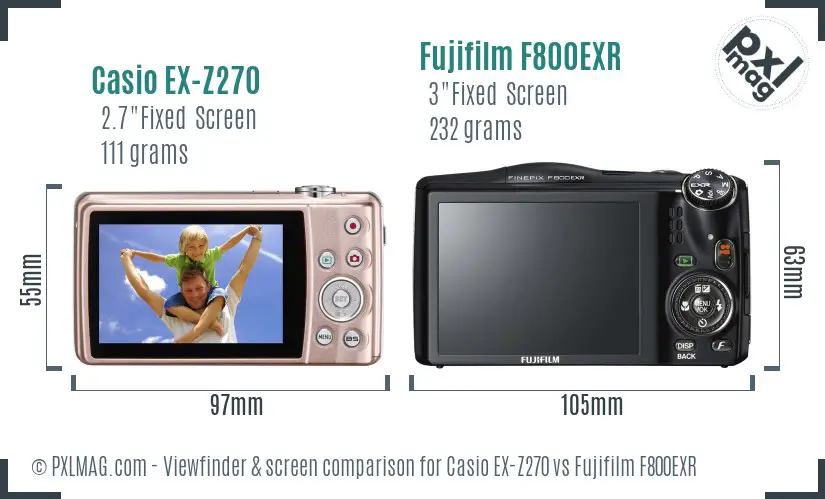 Casio EX-Z270 vs Fujifilm F800EXR Screen and Viewfinder comparison
