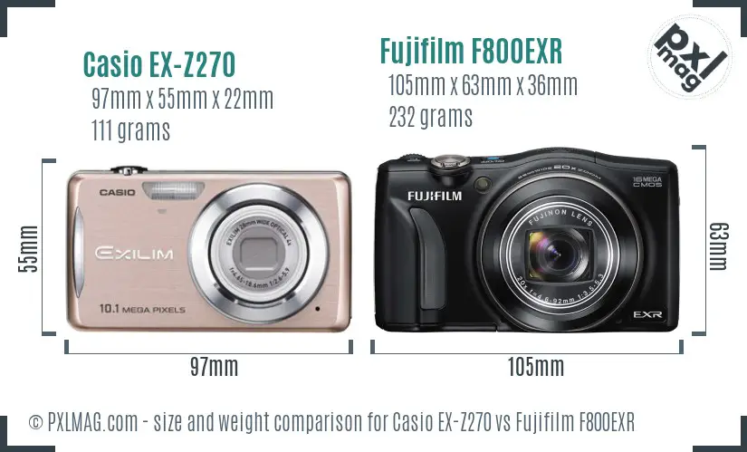 Casio EX-Z270 vs Fujifilm F800EXR size comparison