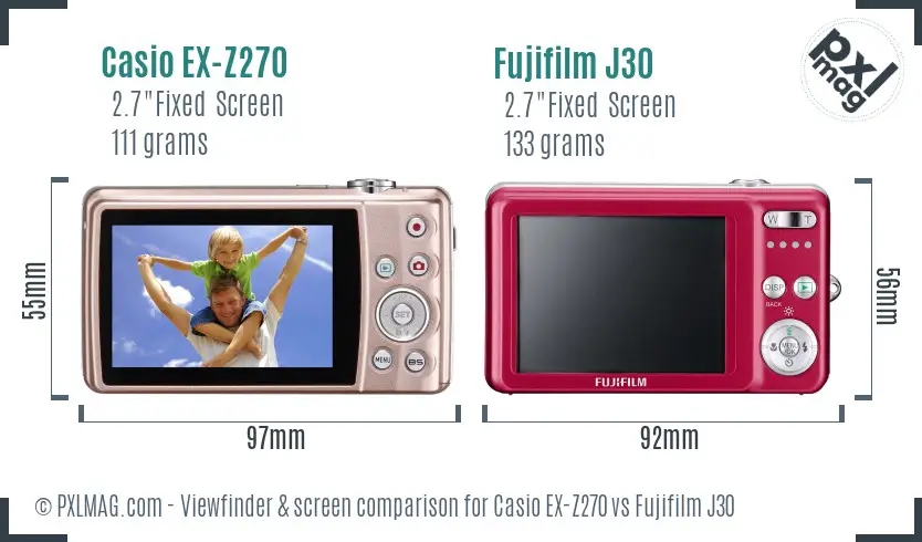Casio EX-Z270 vs Fujifilm J30 Screen and Viewfinder comparison