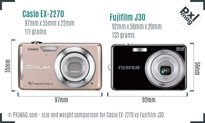 Casio EX-Z270 vs Fujifilm J30 size comparison