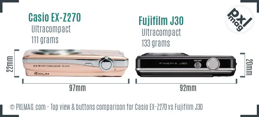 Casio EX-Z270 vs Fujifilm J30 top view buttons comparison