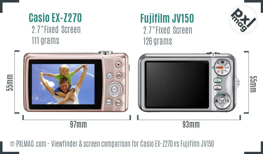 Casio EX-Z270 vs Fujifilm JV150 Screen and Viewfinder comparison