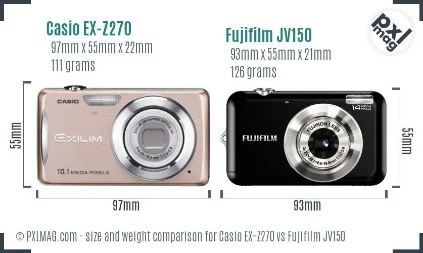 Casio EX-Z270 vs Fujifilm JV150 size comparison