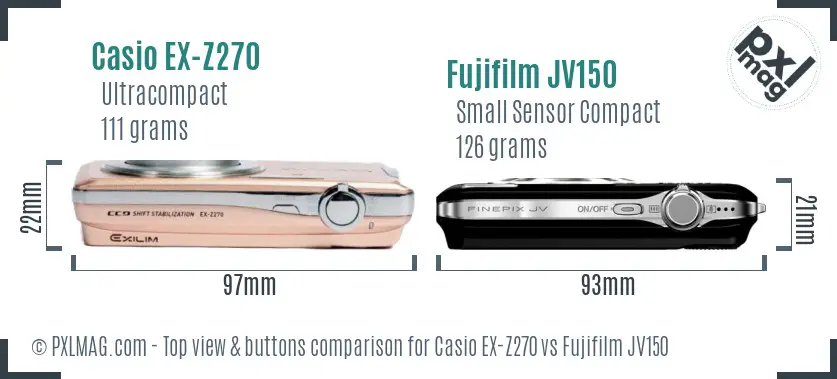 Casio EX-Z270 vs Fujifilm JV150 top view buttons comparison