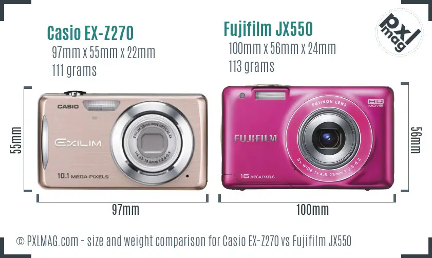 Casio EX-Z270 vs Fujifilm JX550 size comparison Casio EX-Z270 vs Fujifilm JX550 size comparison