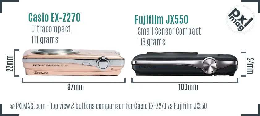 Casio EX-Z270 vs Fujifilm JX550 top view buttons comparison Casio EX-Z270 vs Fujifilm JX550 top view buttons comparison