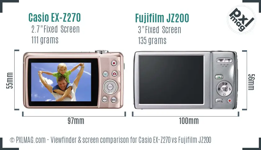 Casio EX-Z270 vs Fujifilm JZ200 Screen and Viewfinder comparison
