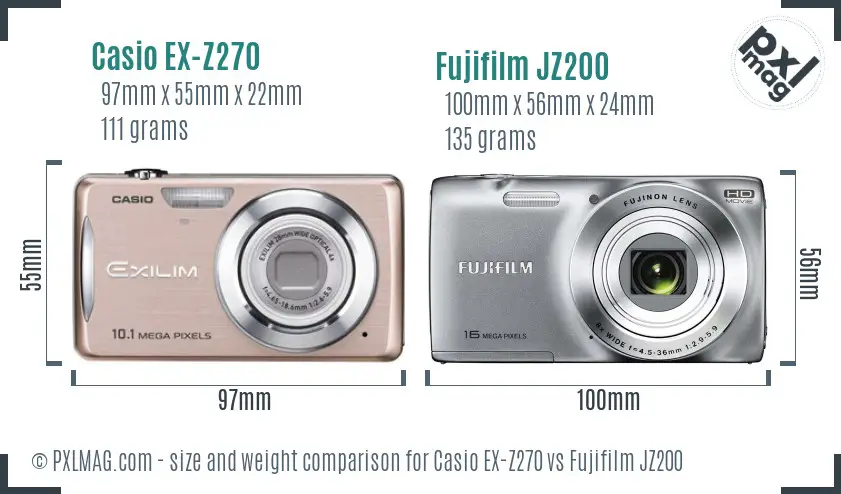 Casio EX-Z270 vs Fujifilm JZ200 size comparison