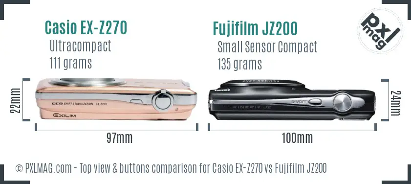 Casio EX-Z270 vs Fujifilm JZ200 top view buttons comparison