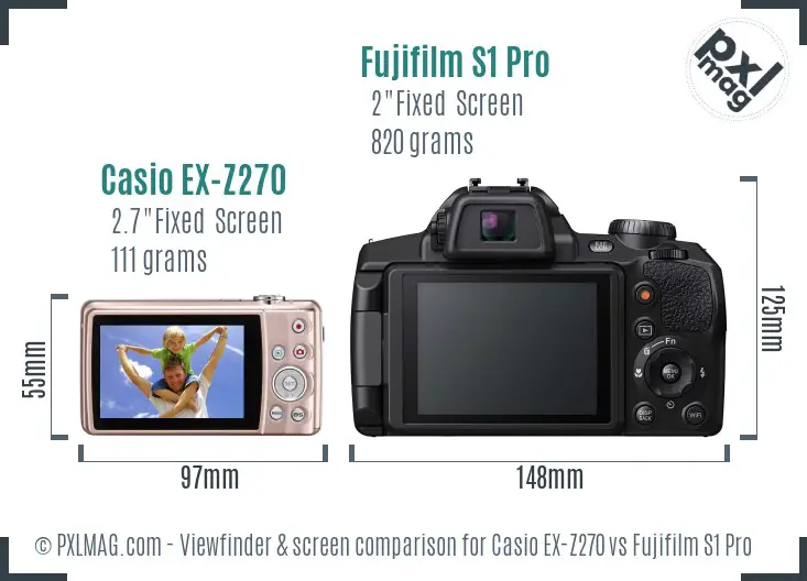 Casio EX-Z270 vs Fujifilm S1 Pro Screen and Viewfinder comparison
