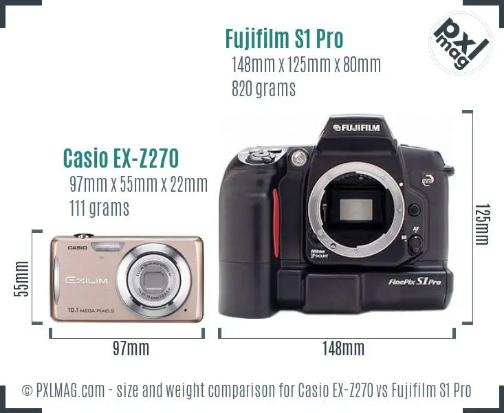 Casio EX-Z270 vs Fujifilm S1 Pro size comparison