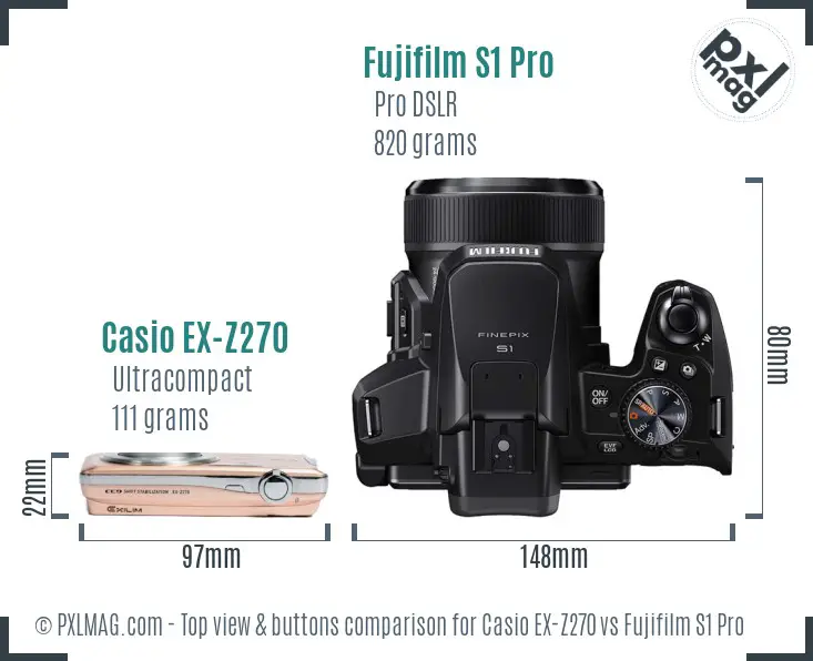 Casio EX-Z270 vs Fujifilm S1 Pro top view buttons comparison