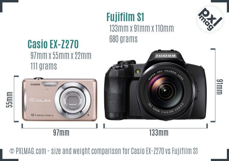 Casio EX-Z270 vs Fujifilm S1 size comparison