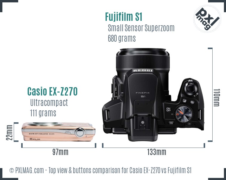 Casio EX-Z270 vs Fujifilm S1 top view buttons comparison