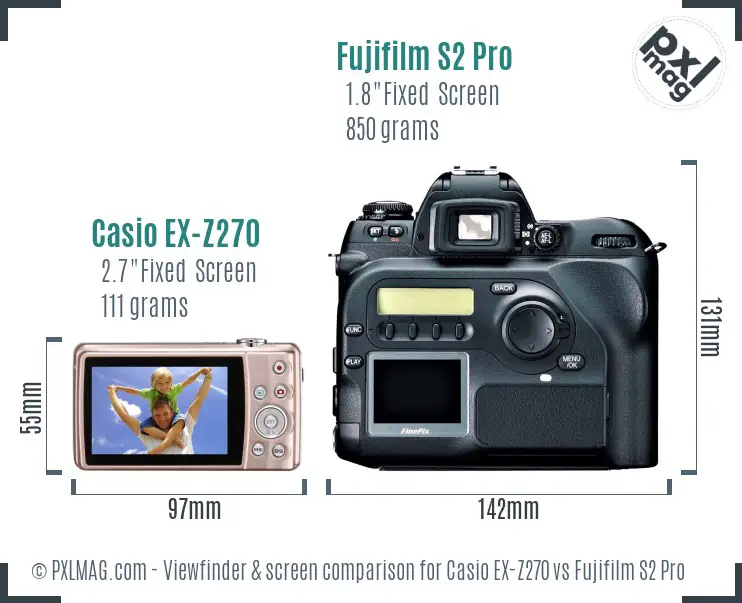 Casio EX-Z270 vs Fujifilm S2 Pro Screen and Viewfinder comparison