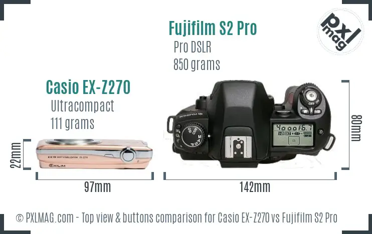 Casio EX-Z270 vs Fujifilm S2 Pro top view buttons comparison