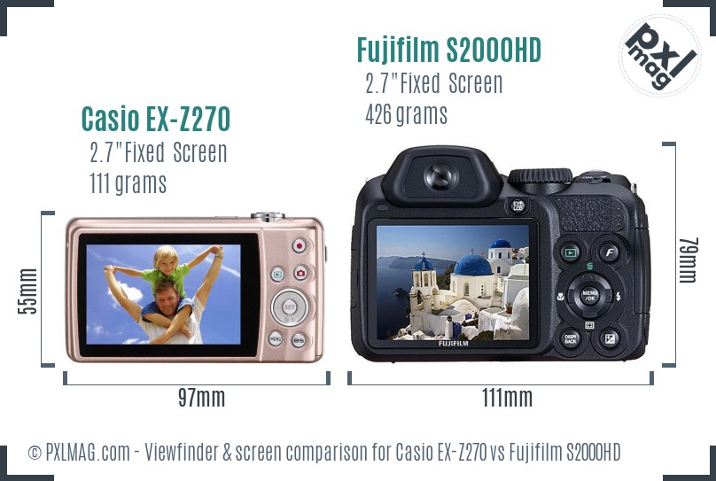 Casio EX-Z270 vs Fujifilm S2000HD Screen and Viewfinder comparison