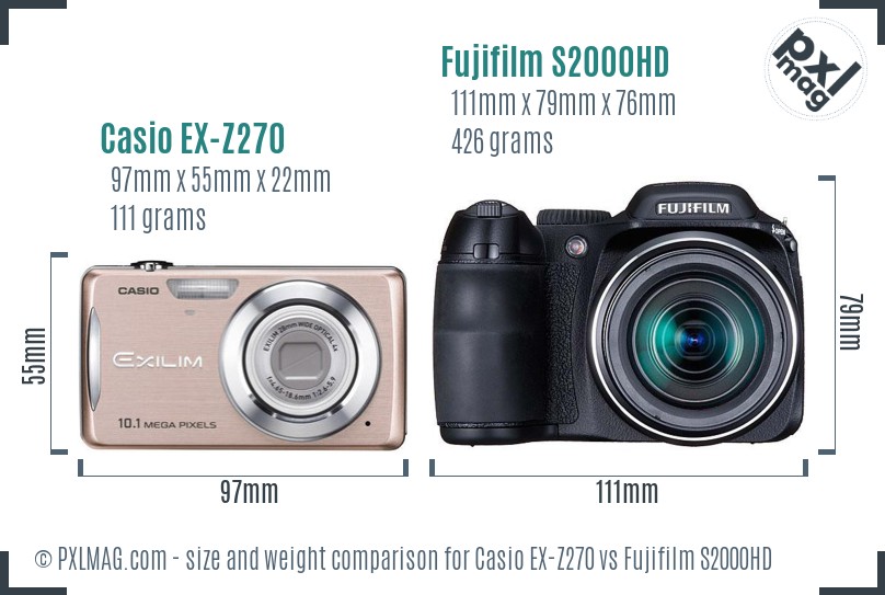 Casio EX-Z270 vs Fujifilm S2000HD size comparison
