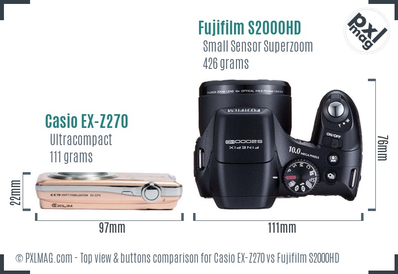 Casio EX-Z270 vs Fujifilm S2000HD top view buttons comparison