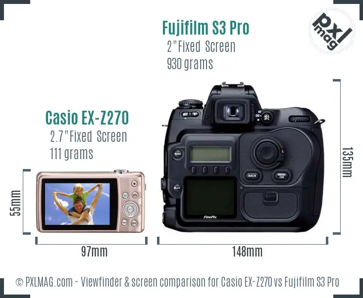 Casio EX-Z270 vs Fujifilm S3 Pro Screen and Viewfinder comparison