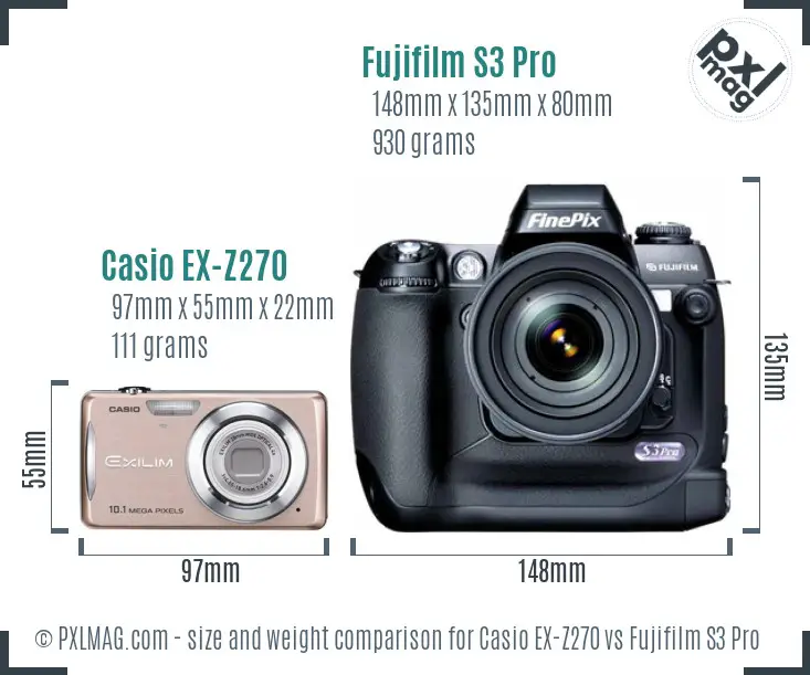 Casio EX-Z270 vs Fujifilm S3 Pro size comparison