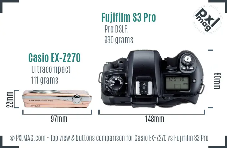 Casio EX-Z270 vs Fujifilm S3 Pro top view buttons comparison
