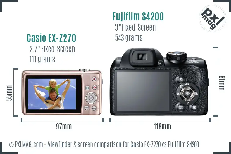 Casio EX-Z270 vs Fujifilm S4200 Screen and Viewfinder comparison