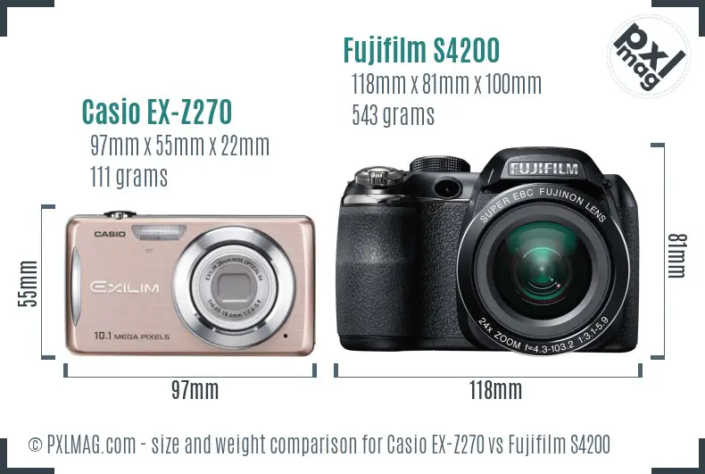 Casio EX-Z270 vs Fujifilm S4200 size comparison