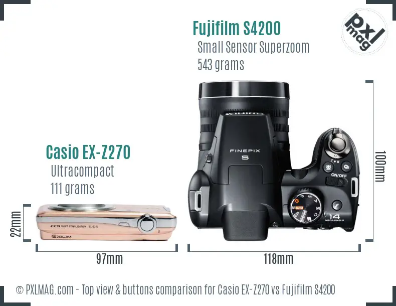 Casio EX-Z270 vs Fujifilm S4200 top view buttons comparison