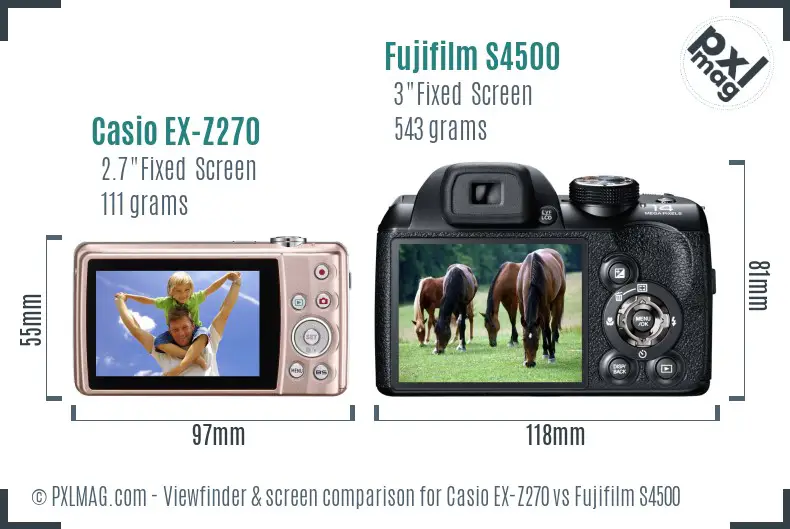 Casio EX-Z270 vs Fujifilm S4500 Screen and Viewfinder comparison