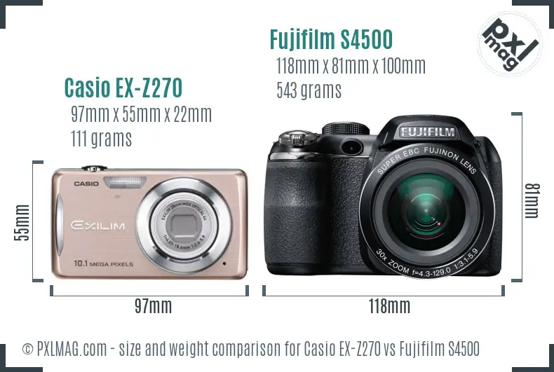 Casio EX-Z270 vs Fujifilm S4500 size comparison