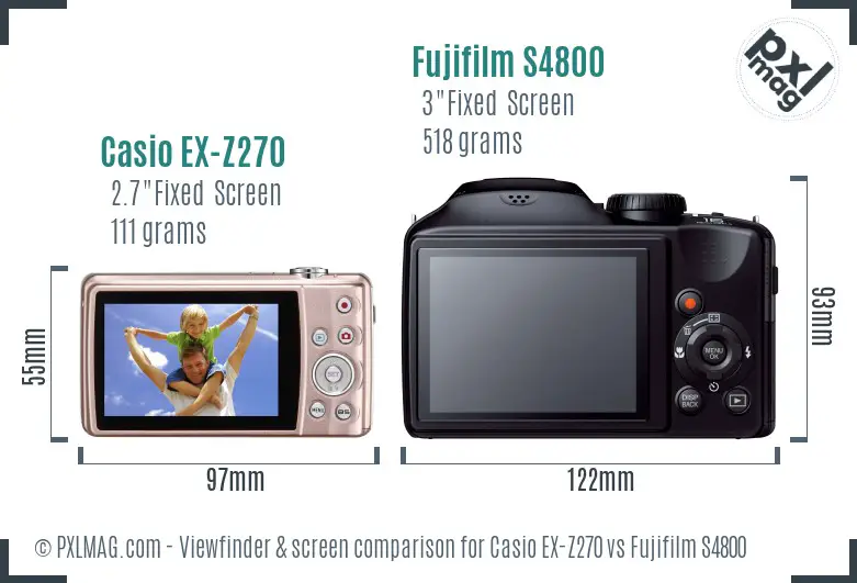 Casio EX-Z270 vs Fujifilm S4800 Screen and Viewfinder comparison Casio EX-Z270 vs Fujifilm S4800 Screen and Viewfinder comparison
