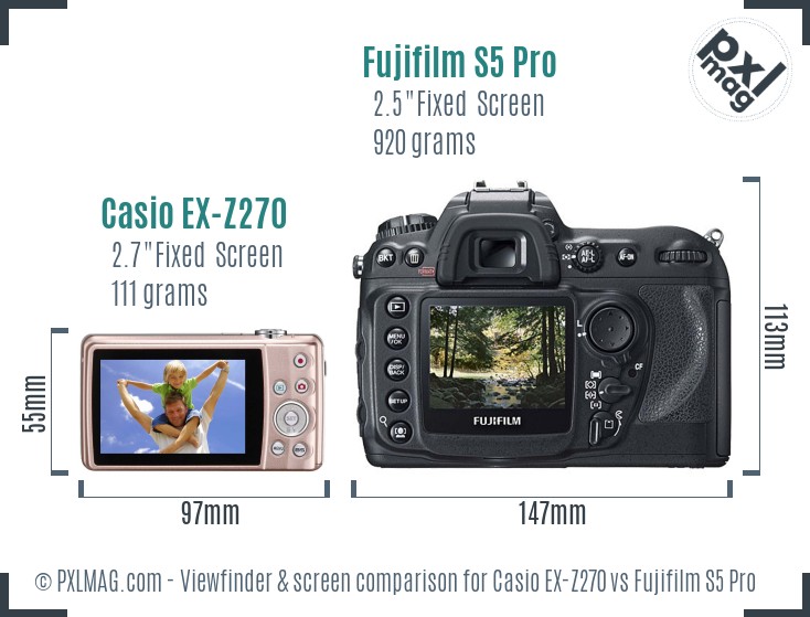 Casio EX-Z270 vs Fujifilm S5 Pro Screen and Viewfinder comparison