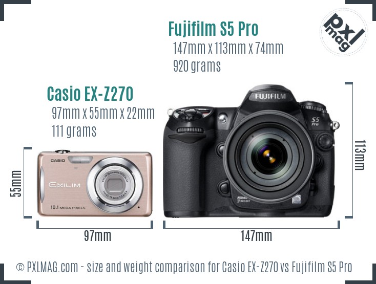 Casio EX-Z270 vs Fujifilm S5 Pro size comparison