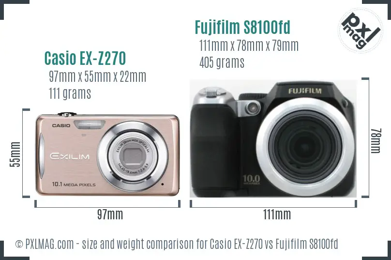 Casio EX-Z270 vs Fujifilm S8100fd size comparison