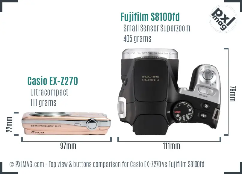Casio EX-Z270 vs Fujifilm S8100fd top view buttons comparison