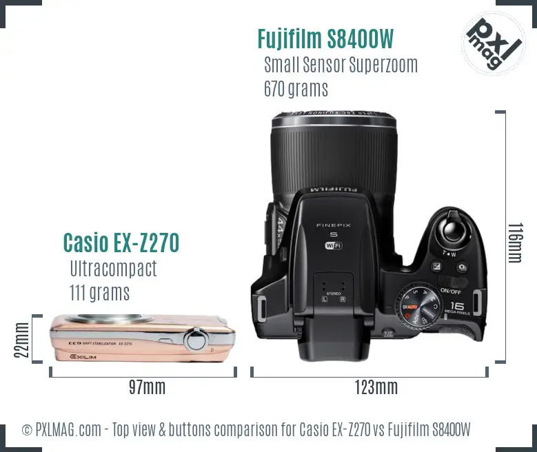 Casio EX-Z270 vs Fujifilm S8400W top view buttons comparison