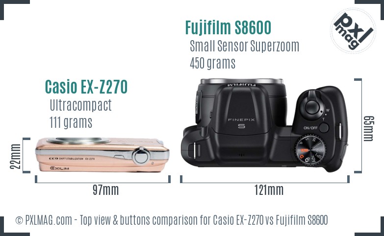 Casio EX-Z270 vs Fujifilm S8600 top view buttons comparison