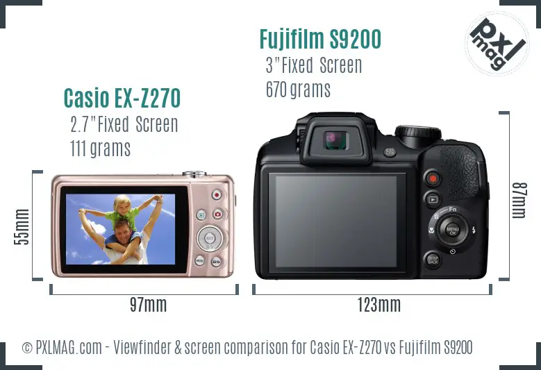 Casio EX-Z270 vs Fujifilm S9200 Screen and Viewfinder comparison