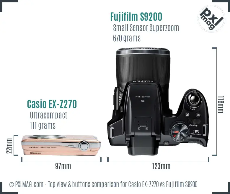 Casio EX-Z270 vs Fujifilm S9200 top view buttons comparison