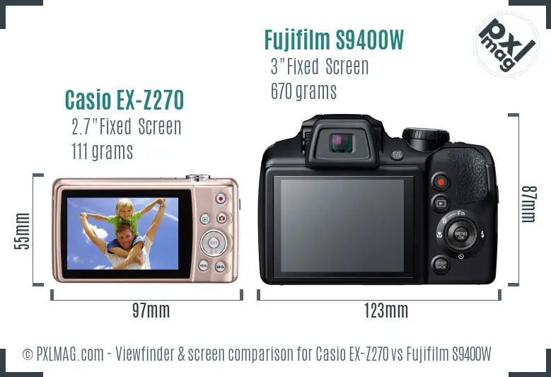 Casio EX-Z270 vs Fujifilm S9400W Screen and Viewfinder comparison