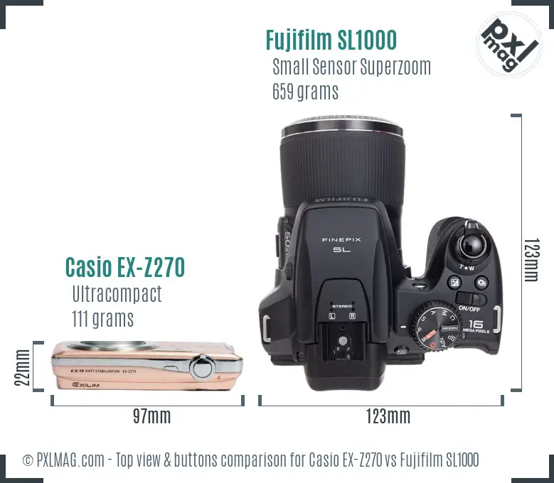 Casio EX-Z270 vs Fujifilm SL1000 top view buttons comparison