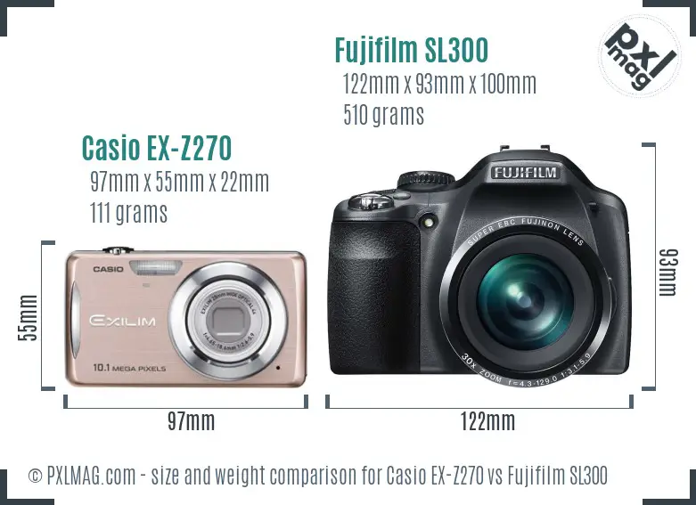 Casio EX-Z270 vs Fujifilm SL300 size comparison